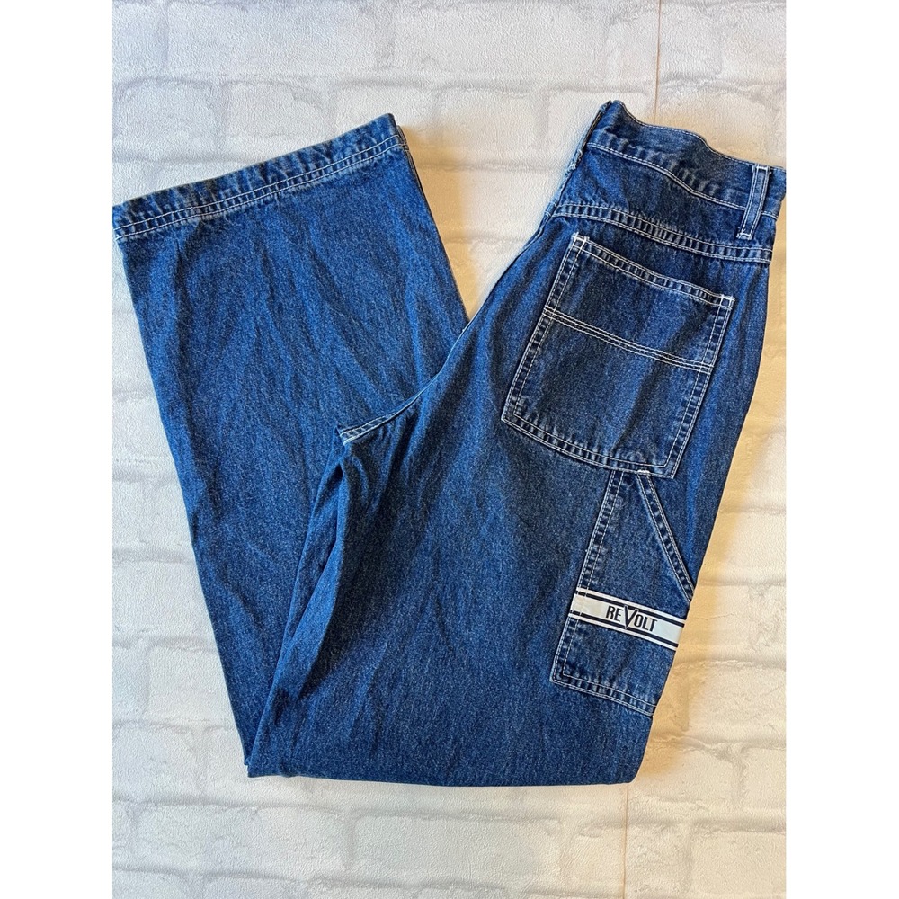 Vintage Revolt Carpenter Jeans y2k Dark Wash Wide Leg Utility Denim Pants Womens